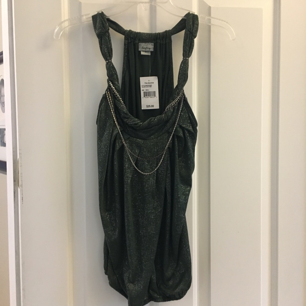 Olive green tank top with chain detail